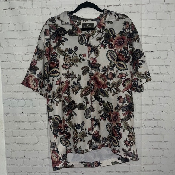 ✨SAINTS Studio Mens Floral Print Short Sleeve Button Up Shirt Large - Picture 1 of 3